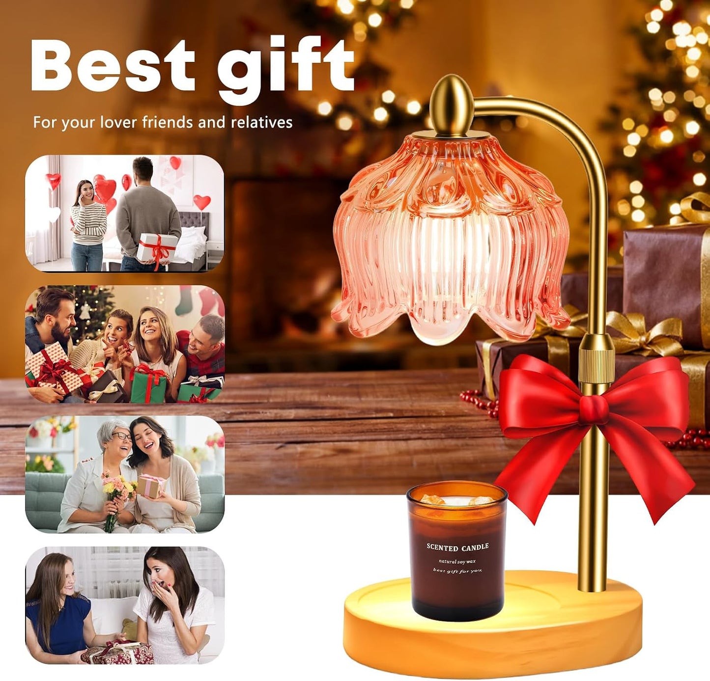 Fragrance Candle Warmer Lamp with 2 Bulbs Electric Candle Warmer with Timer & Dimmer for Home Decor