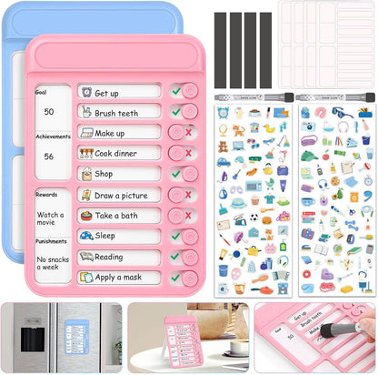 Audab 2Pcs Dry Erase Chore Chart for Kids, Magnetic Checklist Board, My Chores Slider Chart to Do List Board, Routine Chart Schedule Board Task Tracker for Home Refrigerator, Wall, Desk (Blue & Pink)