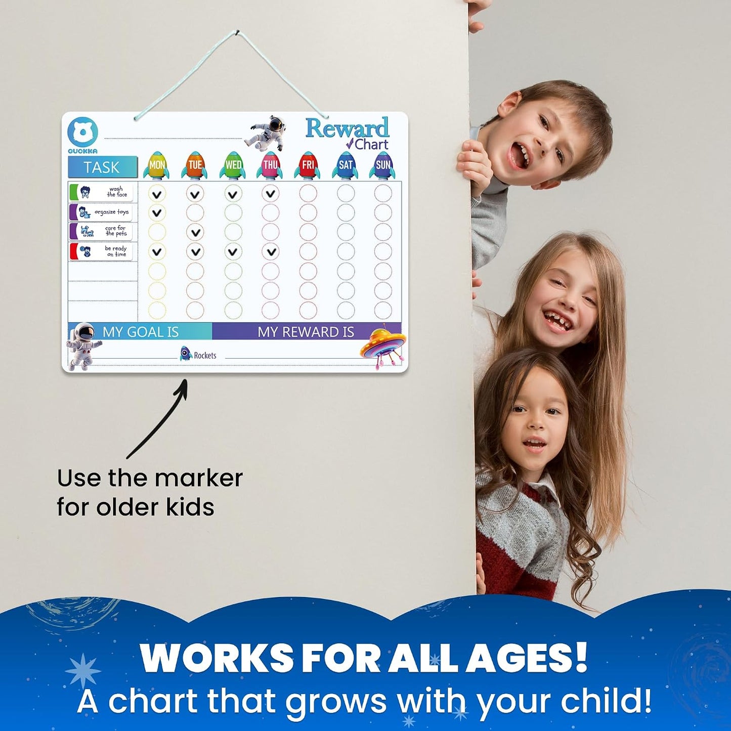 Magnetic Chore Chart for Kids - Reward Behavior Chart for Kids at Home | Dry Erase Morning Routine Schedule Board - Responsibility Star Chart for Toddlers 3-5 - 48 Magnets and 49 Stars