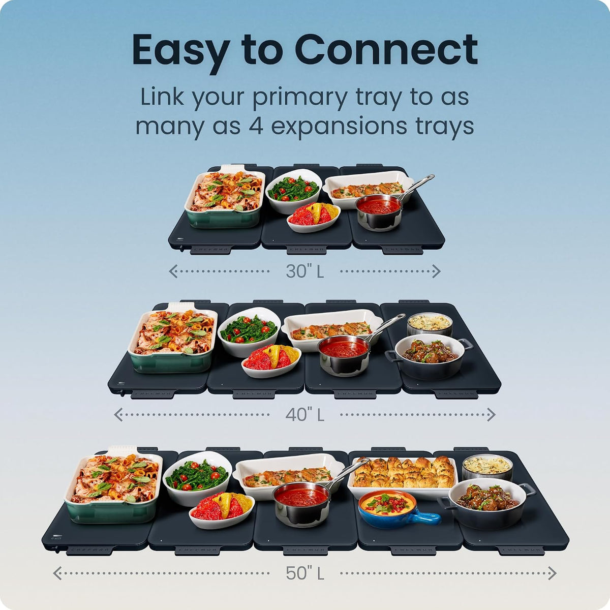 Chefman Everything Warmer Electric Warming Tray, 20” x 16” Modular Expanding Design, Graphene Full-Surface Heating, Food Warming Mat for Parties, Gatherings & Daily Use, Two Tempered Glass Panels
