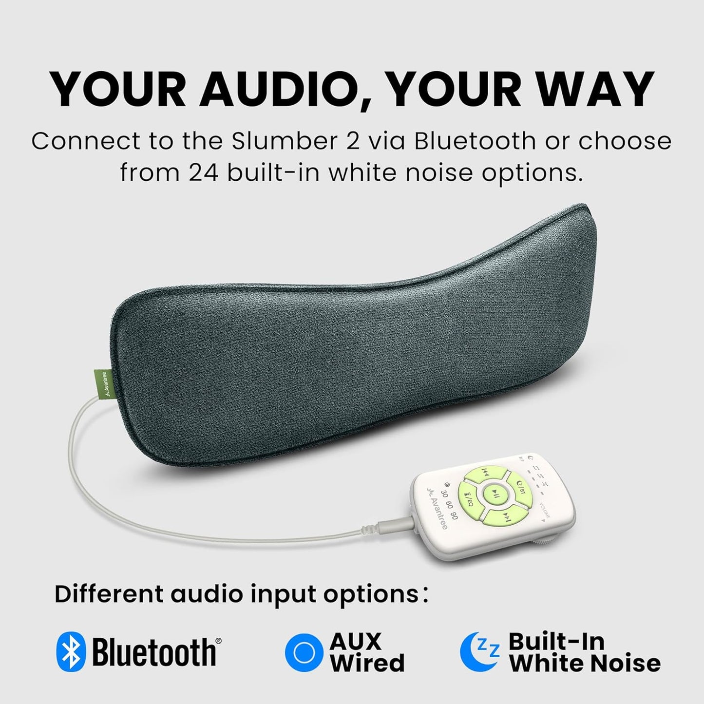 Avantree Slumber 2 - Bluetooth Pillow Speaker for Side Sleepers | 4 Ultra-Flat Speakers, White Noise, Remote Control & Sleep Timer, Soft Design for Sleeping, Podcasts & Audiobooks, Gray
