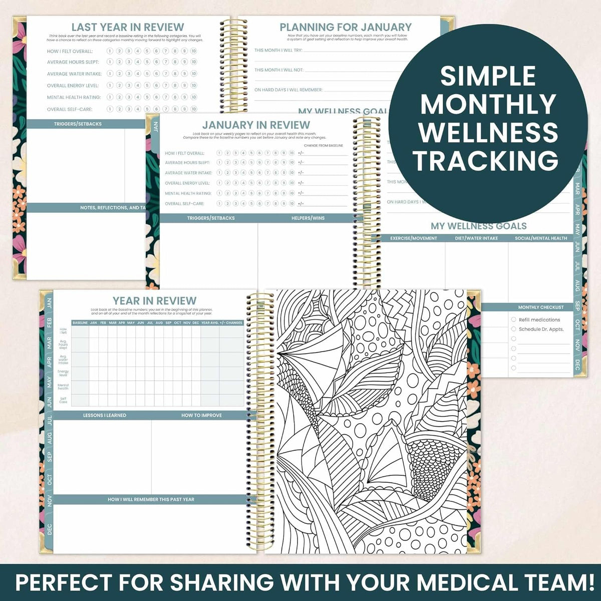 bloom daily planners Undated Chronic Illness Planner & Medical Journal - 12 Month Pain & Symptom Tracker, Mood & Medication Log, Appointment Organizer (7” x 9”) - Chronically Resilient