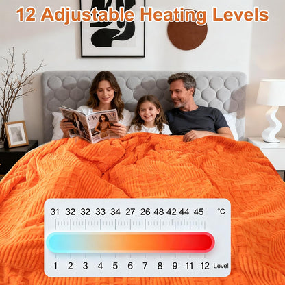 Heated Blanket Electric Throw, 50"X60" Heating Blanket Waffle with 12 Heat Levels, Fast Heating Blanket with 1-12H Timer, Overheat Protection with ETL & FCC for Bed Home Office Sofa (Light Gray）