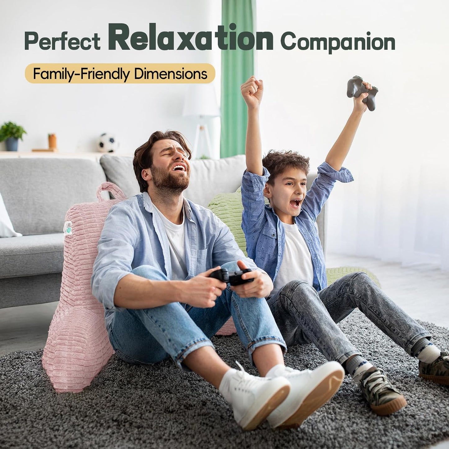 21" Higher Large Reading Pillow for Bed Adult, Back Pillow for Bed Sitting Up with Memory Foam Back Support with Arms Rest for Couch Chair Gray