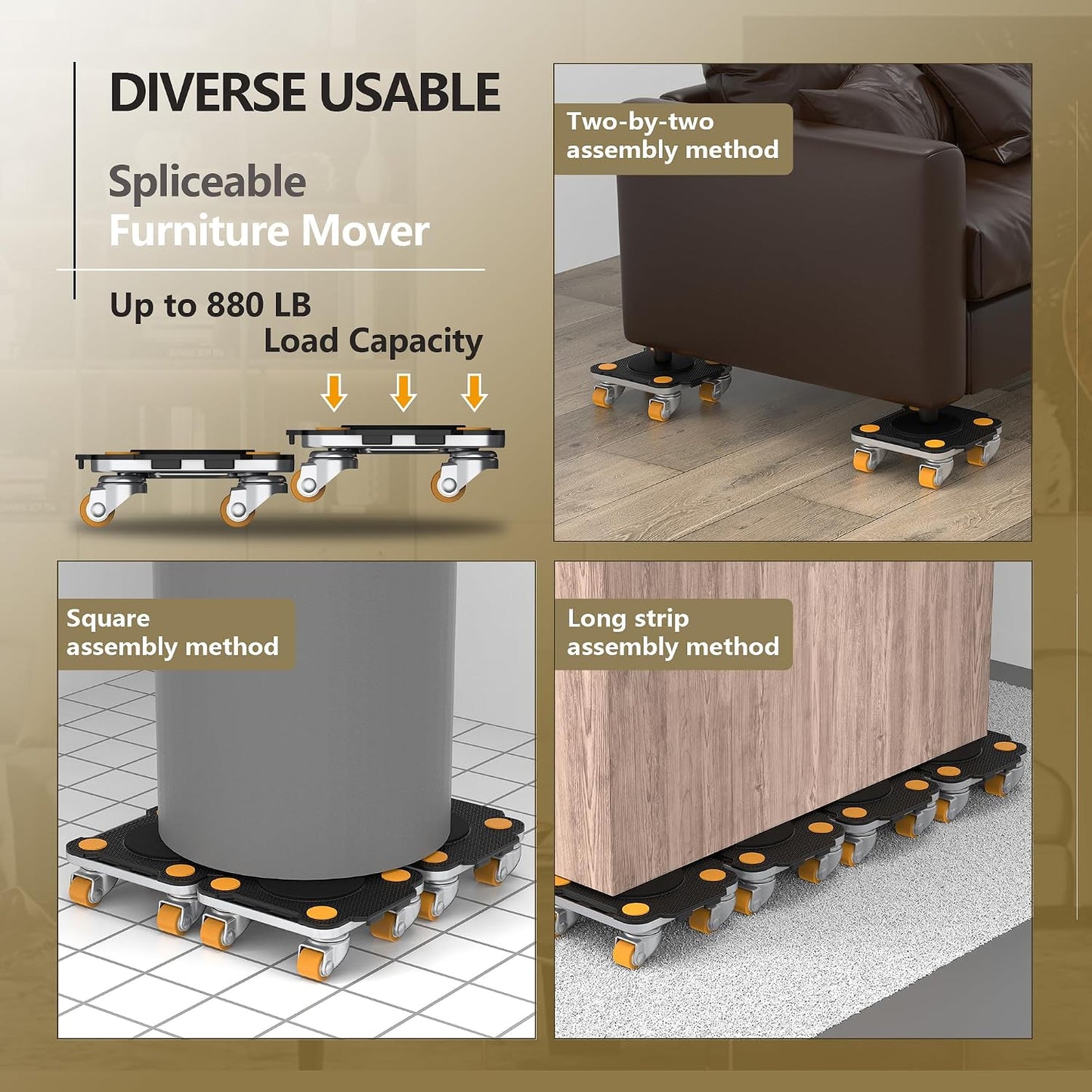 ONEON Furniture Mover with Wheels, 360° Rotation Wheels Furniture Dolly for Moving Heavy Furniture, Appliances, 660 LB Max Load Capacity with Auxiliary Lifter - Connect Dolly