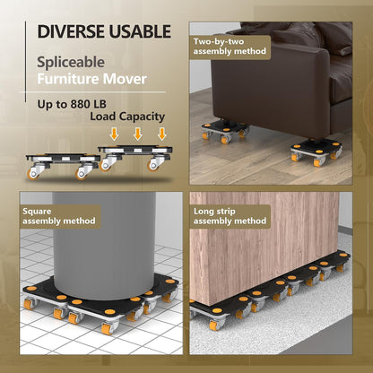 ONEON Furniture Mover with Wheels, 360° Rotation Wheels Furniture Dolly for Moving Heavy Furniture, Appliances, 660 LB Max Load Capacity with Auxiliary Lifter - Connect Dolly