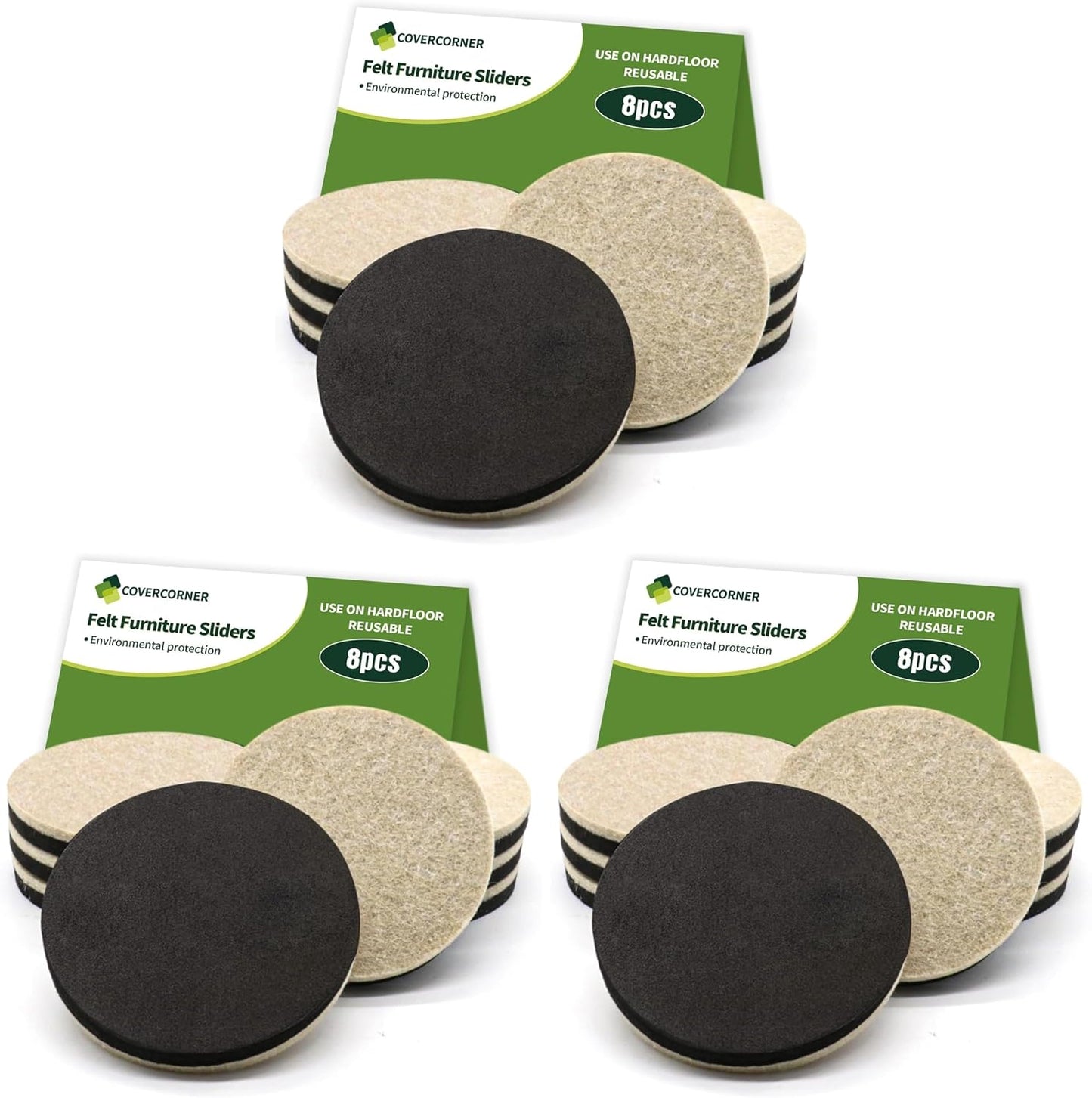 Felt Furniture Sliders for Hardwood Floors 8 PCS, 3 1/2" Beige | Felt Furniture Pads for Hardwood Floors, Furniture Moving Sliders, Heavy Duty Felt Movers Sliders, Chair Leg Floor Protectors