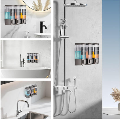 Shampoo and Conditioner Dispenser for Shower, 3 Chamber, Black | Wall Mounted, No Drill, 3×16.9oz, ABS Plastic Material, Refillable With Labels, For Bathroom Hotel