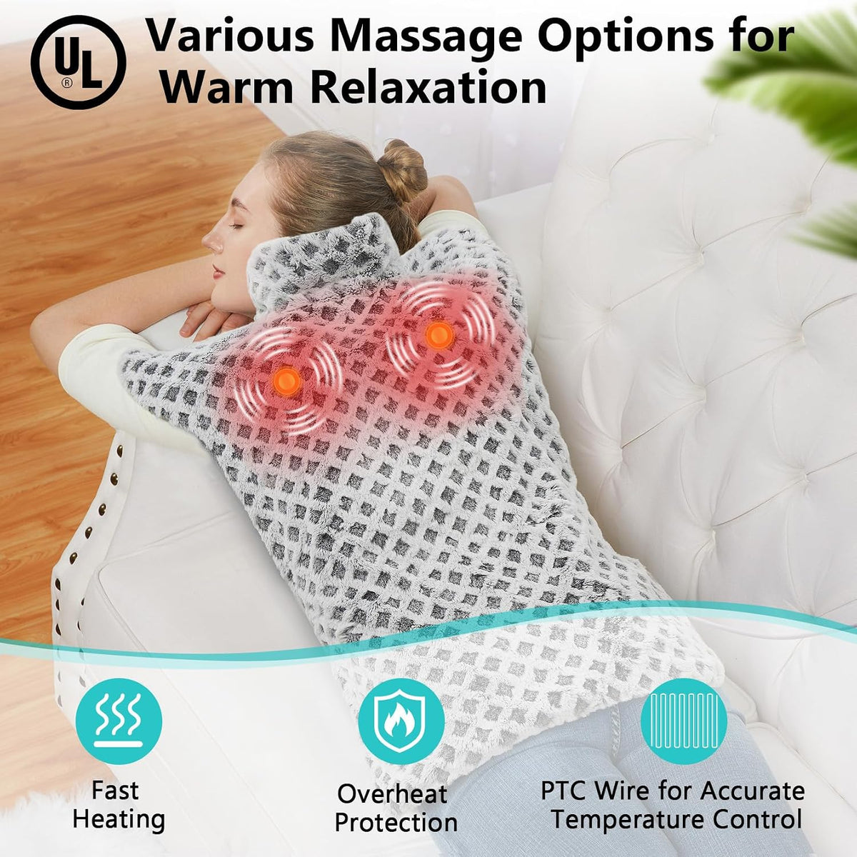 CAROMIO Massaging Heating Pad for Back Pain Relief, Neck and Shoulders