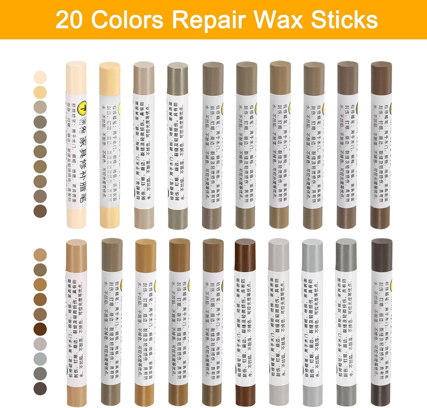 uxcell Furniture Repair Wax Crayons Kit, 20Pcs - Wood Filler Stick, Touch Up Furniture Markers - for Scratches Holes Tables Desks Wooden Floor Laminate Covers, Gray Series
