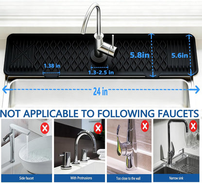 Kitchen Sink Splash Guard Gen2-30" x 6'' Silicone Sink Mat Splash Guard fit for Countertop, Bathroom,Farmhouse,RV by EBIGIC (Grey)