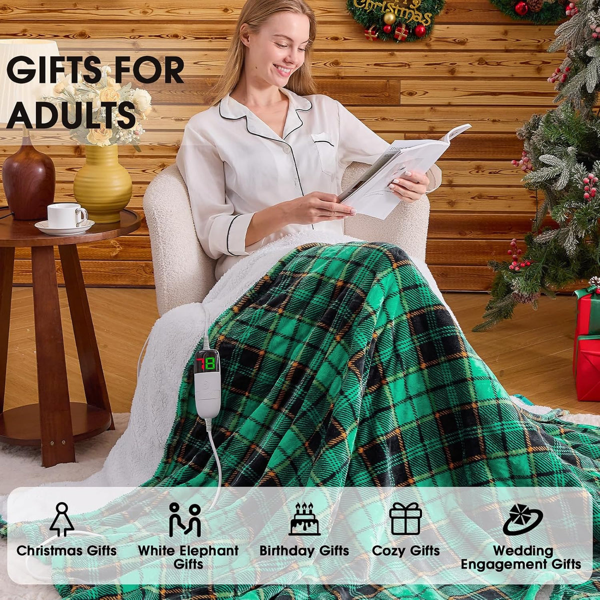 Heated Blanket Electric Throw 50X60 Heating Blanket with 10 Heating Levels 8 Hours Auto Off, Blue Plaid Sherpa Blankets Winter Warmer, Home Decor for Couch Bed Office,Gifts for Mom, Women,Washable