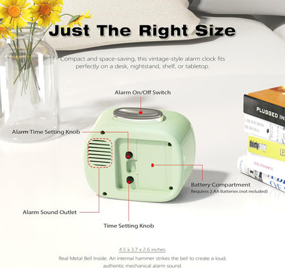 AYRELY® 4.5" Loud Analog Alarm Clock for Heavy Sleepers, 100 dB Alarm Sound | Mechanical Bell, Silent Quartz Desk Clock and Table Clock with 10-Second Night Light, Luminous Hands for Bedroom and Bedside