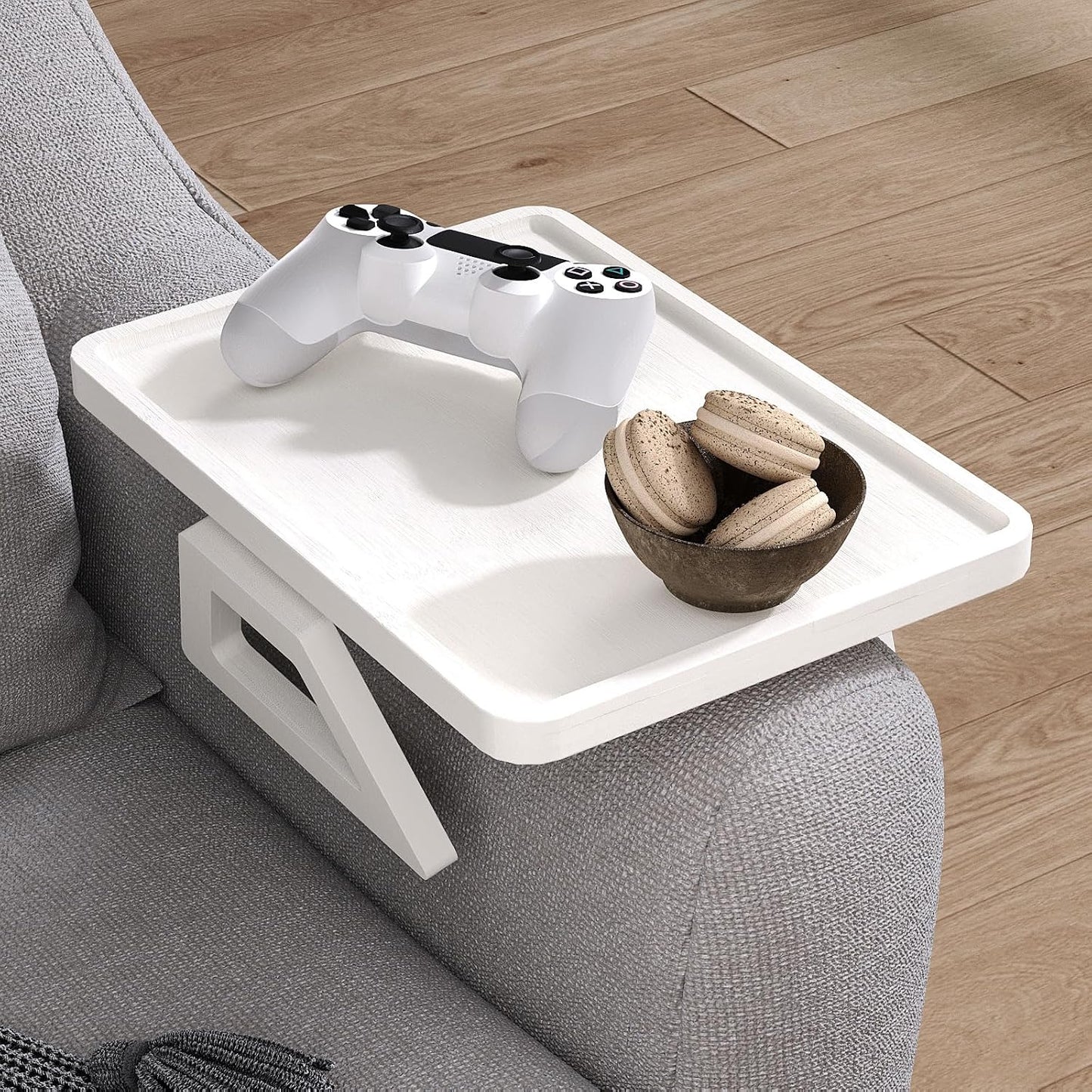 Couch Arm Tray,Bamboo Folding Sofa Tray,Sofa Armrest Trays Clip-On Couch Desk for Drinks,Snacks,Phone,Remote Control（Black）