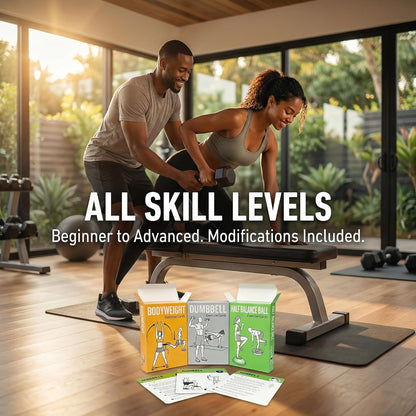 Bodyweight & Dumbbell Workout Cards - 100 Large 5"x3.5" Exercise Cards with 24 Strength Moves, Home & Gym Fitness Cards for Men & Women, Beginner Fitness Guide