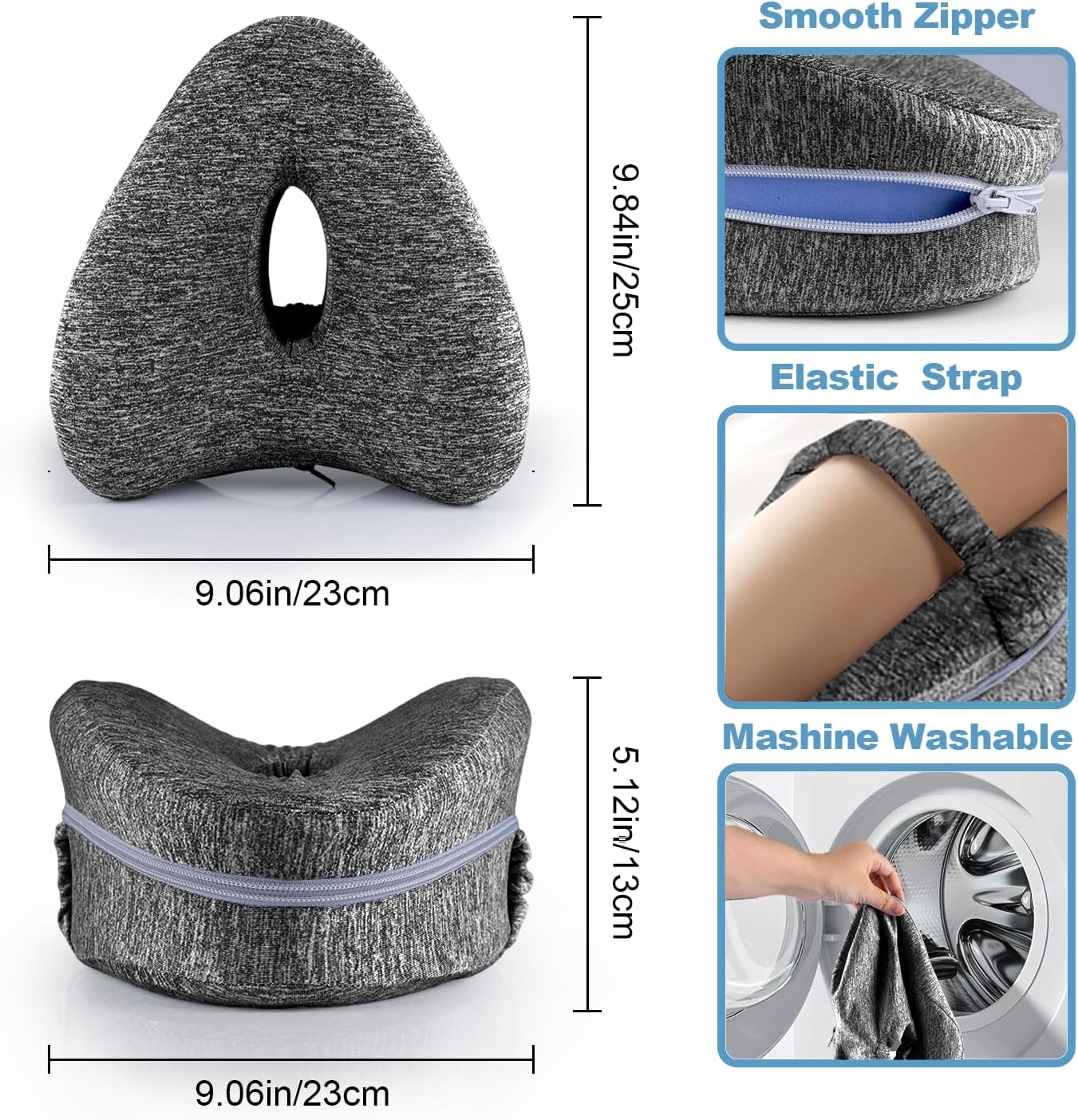Knee Pillow for Side Sleepers, Leg Pillow for Sleeping, Knee Pillow with Strap, Alignment Pillow Between Legs, Suitable for Relieving Leg, Back & Knee Pain, Machine Washable (Blue)