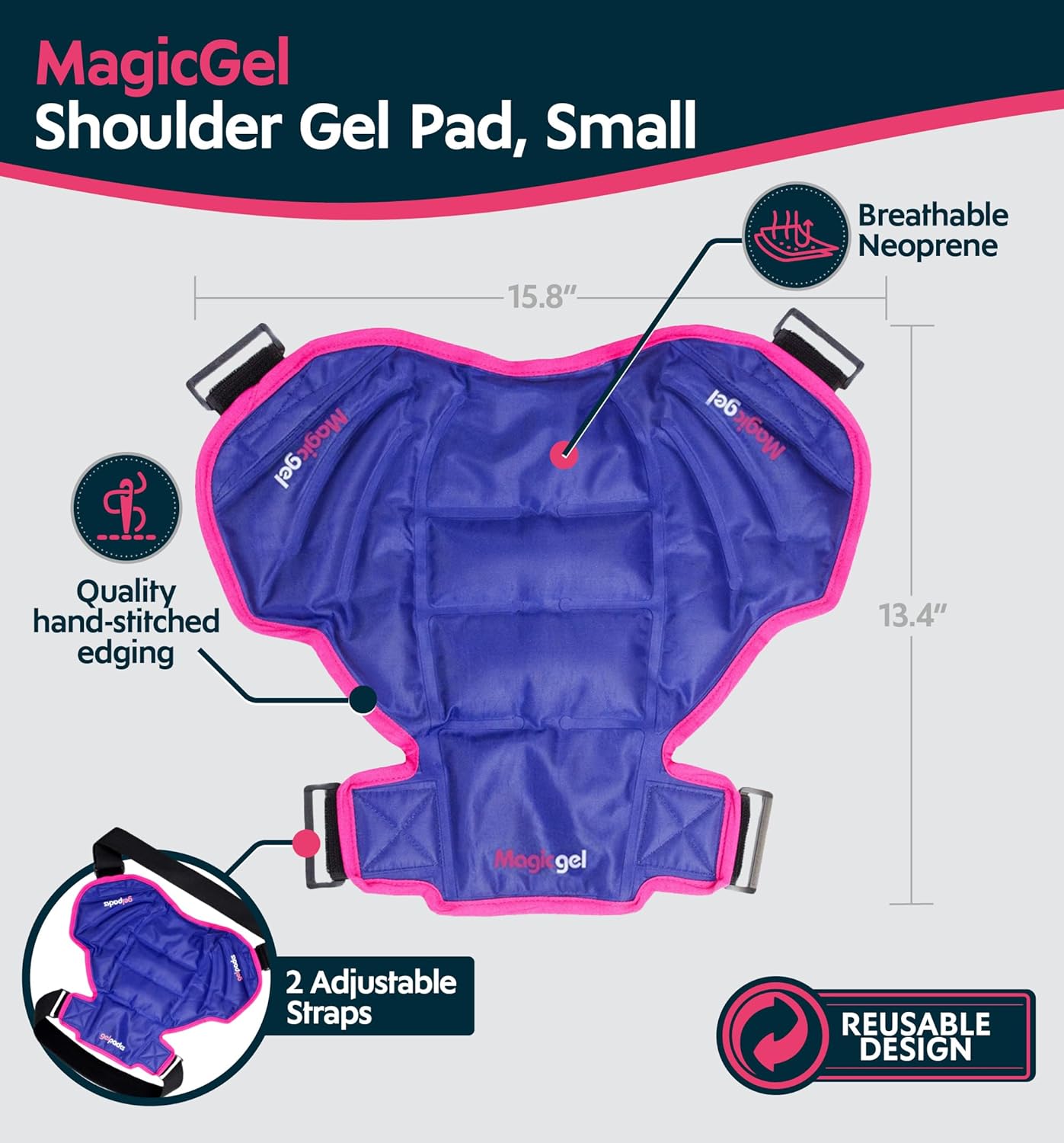 Magic Gel Ice Pack | Reusable, Flexible & Long Lasting for Rotator Cuff Injuries, Bursitis and Swelling | Hot or Cold Therapy Compression Wrap for Left or Right Shoulder