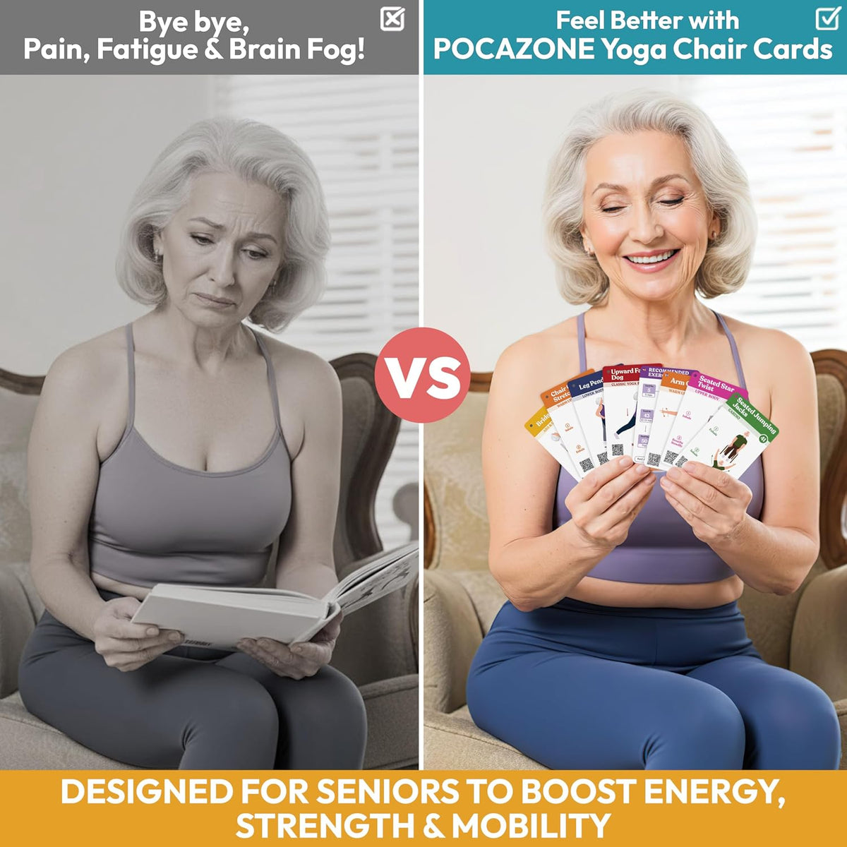 POCAZONE Chair Yoga Book for Seniors Over 60, 30-Day Exercise & Video Guide