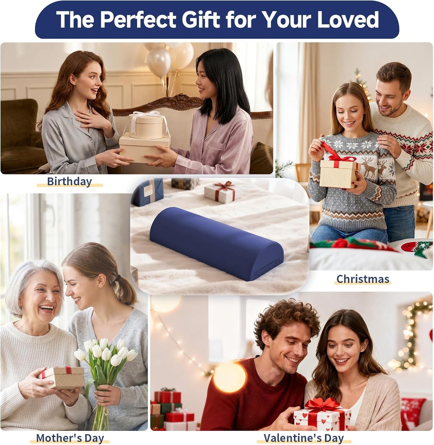 Knee Pillow for Back Sleeping - Half Moon Bolster Pillow for Legs - Cooling Under Knee Pillow for Sleeping on Back, Leg Support, Foot Elevation (Misty Blue)