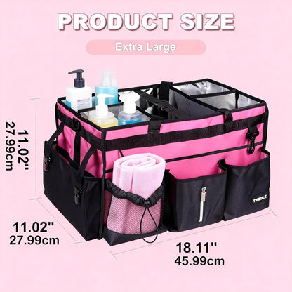 Extra Large Cleaning Caddy Bag with Built-In Support Board, Cleaning Tote Organizer with Removable Divider, Supply Carryall with Adjustable Shoulder Strap and Waist Belt for Cleaners & Housekeeper