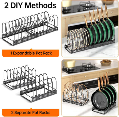 MUDEELA Expandable Pot Pan Lid Organizers inside Cabinet, 10 Divider-Black | Expandable 11.8–22.9", 10 Adjustable Divider, Tool-Free Assembly, Non-Slip, Scratch-Proof, For Pan Lid Cutting Board Bakeware
