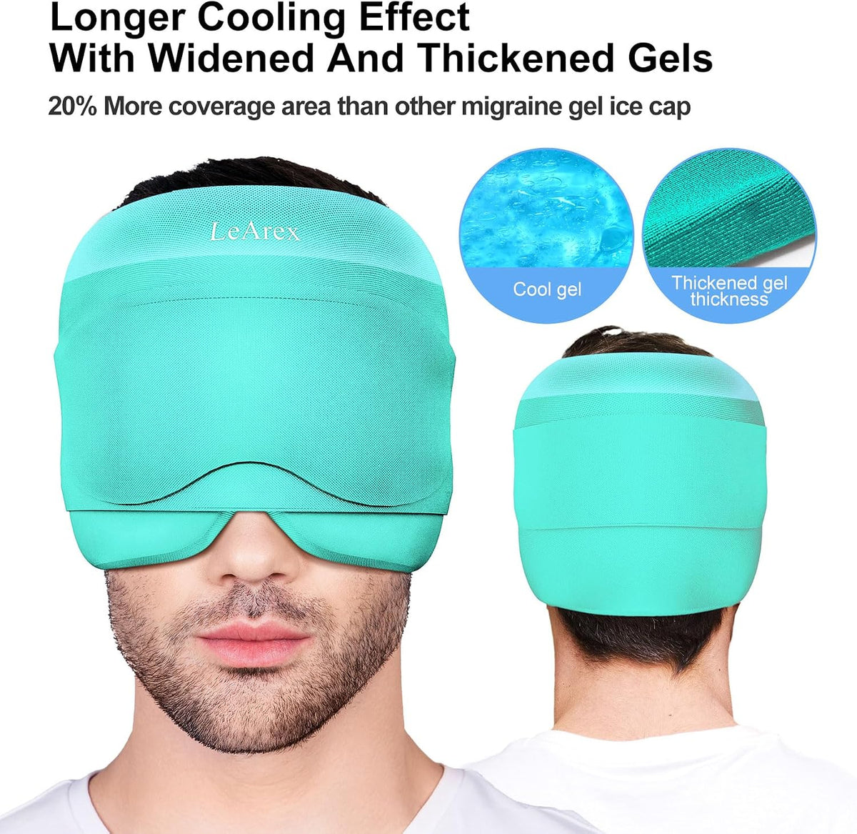 2 in 1 Migraine Relief Cap with Gel Eye Mask, Headache Relief Cap Ice Head Wrap Hot and Cold Therapy Hat Gift for Women for Headache Puffy Eyes Sinus and Tension Stress Relief (Light Purple)
