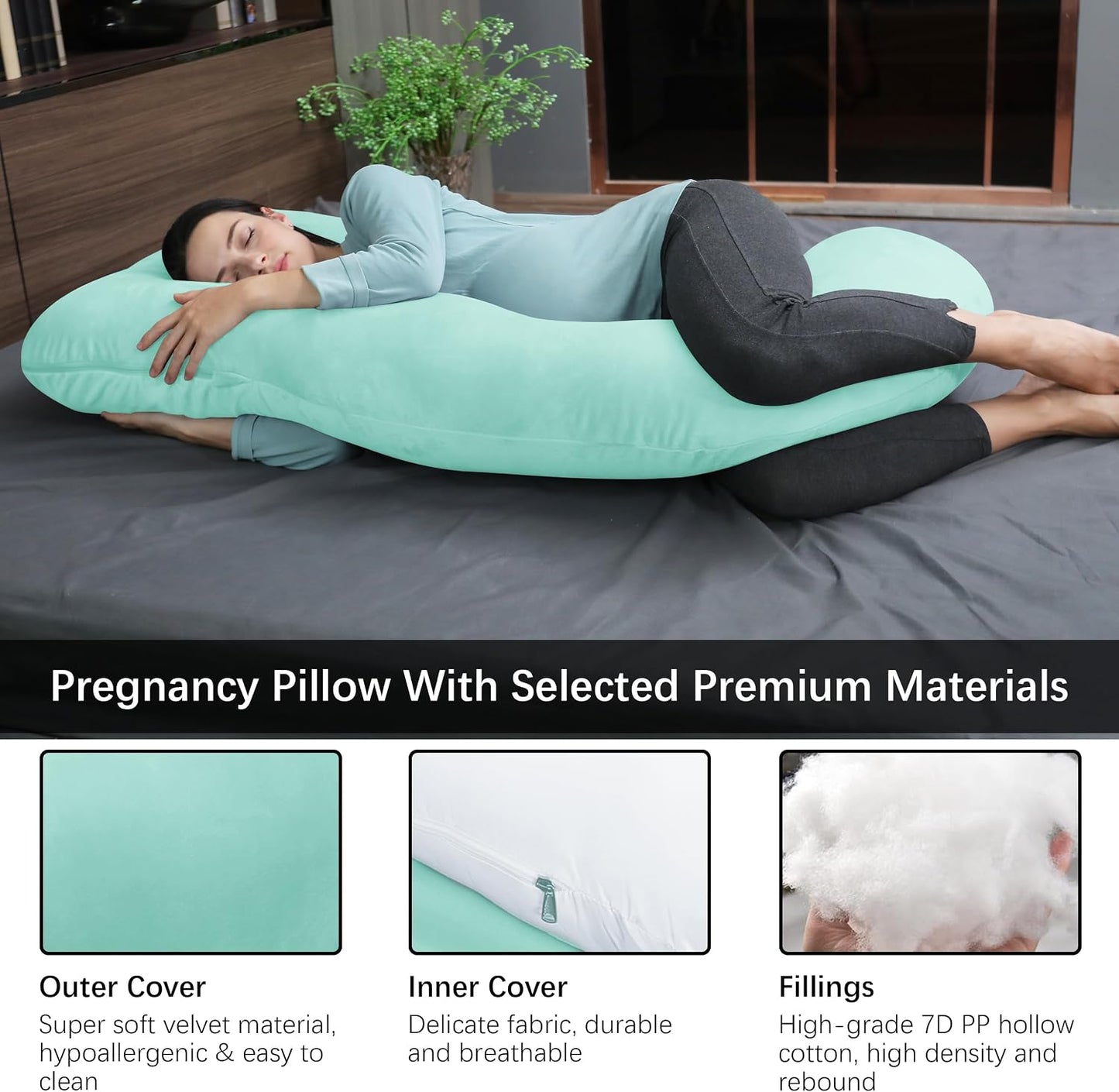 MOON PARK Pregnancy Pillows for Sleeping - 57 Inch U Shaped Full Body Maternity Pillow with Removable Cover - Support for Back, Legs, Belly, Hips - Pregnancy Pillow for Women - Grey