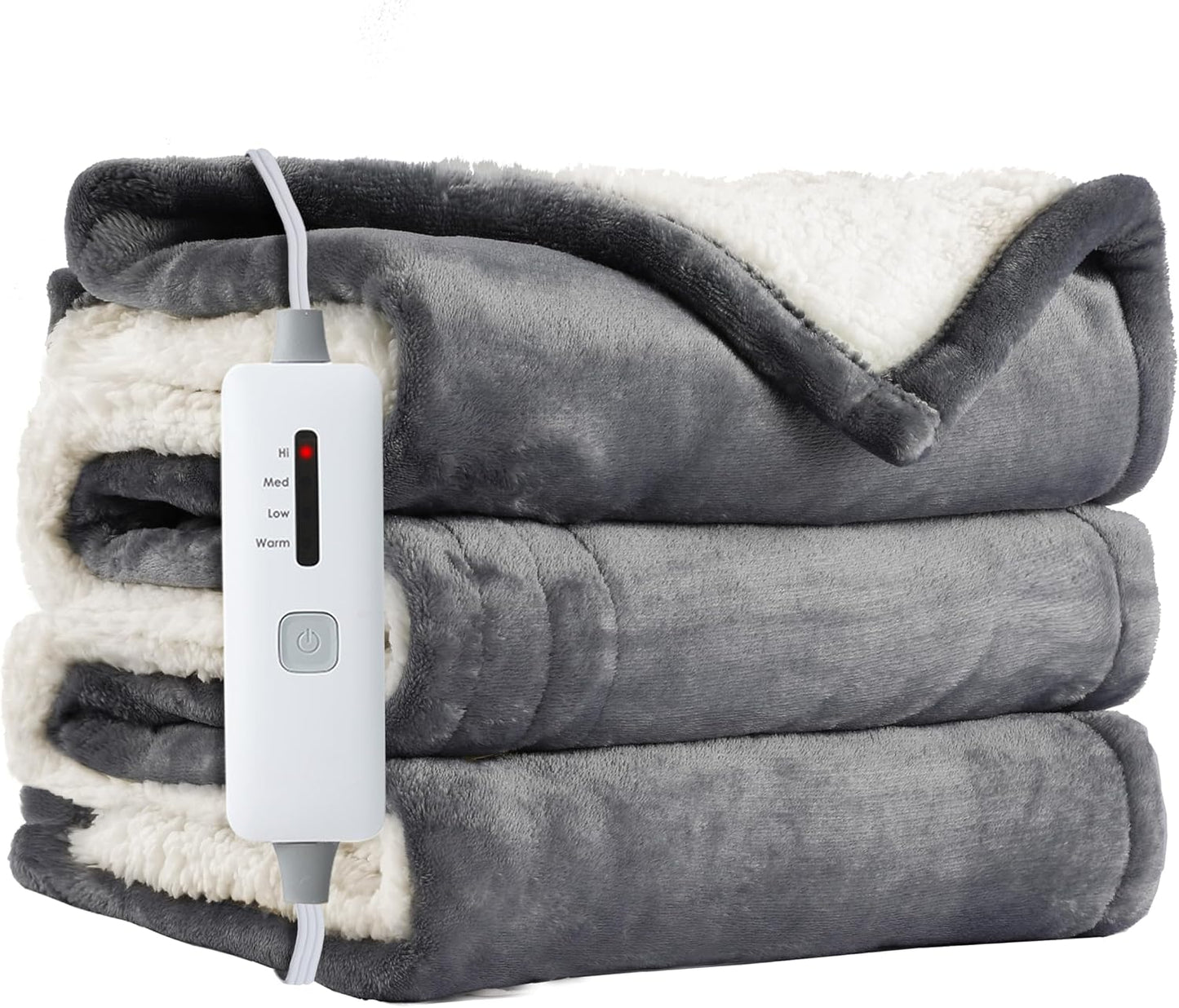 Soypipo Electric Heated Throw Blanket 50"x60", Faux Fur Plush with 4 Heat Settings & 2/4/8/10H Auto Shut-Off, Overheat Protection, Machine Washable, for Office & Chair, Dark Grey