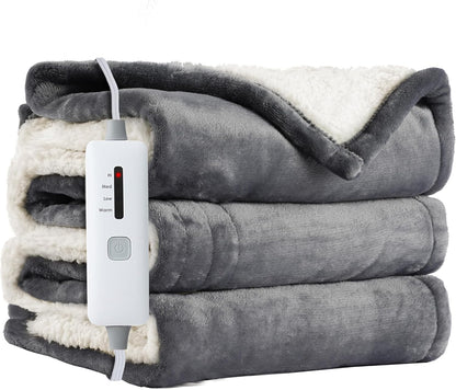 Soypipo Electric Heated Throw Blanket 50"x60", Faux Fur Plush with 4 Heat Settings & 2/4/8/10H Auto Shut-Off, Overheat Protection, Machine Washable, for Office & Chair, Dark Grey