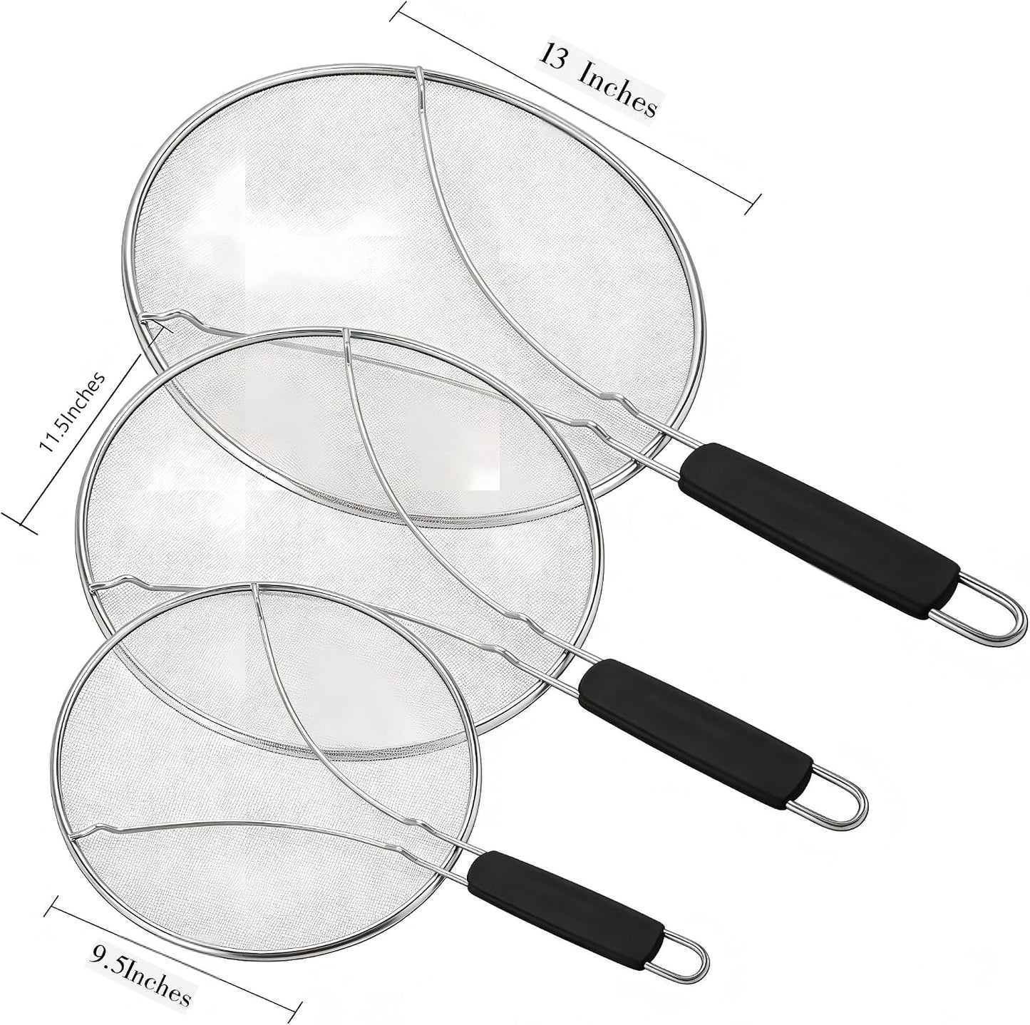 Stainless Steel Splatter Guard Fine Mesh For Pots Frying Pans(15in) | Rust-proof metal mesh blocks oil splashes while venting steam, heat-insulated grip, dishwasher safe, hangable flat storage