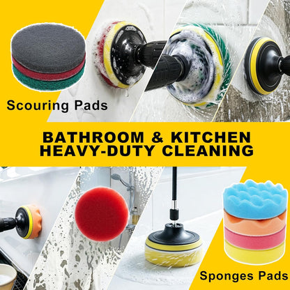 6Pcs Drill Brush Cleaning Kit with Extendable Rod, Yellow | Power Scrubber Attachments, For Shower, Tub, Tile, Grout, For Kitchen and Car