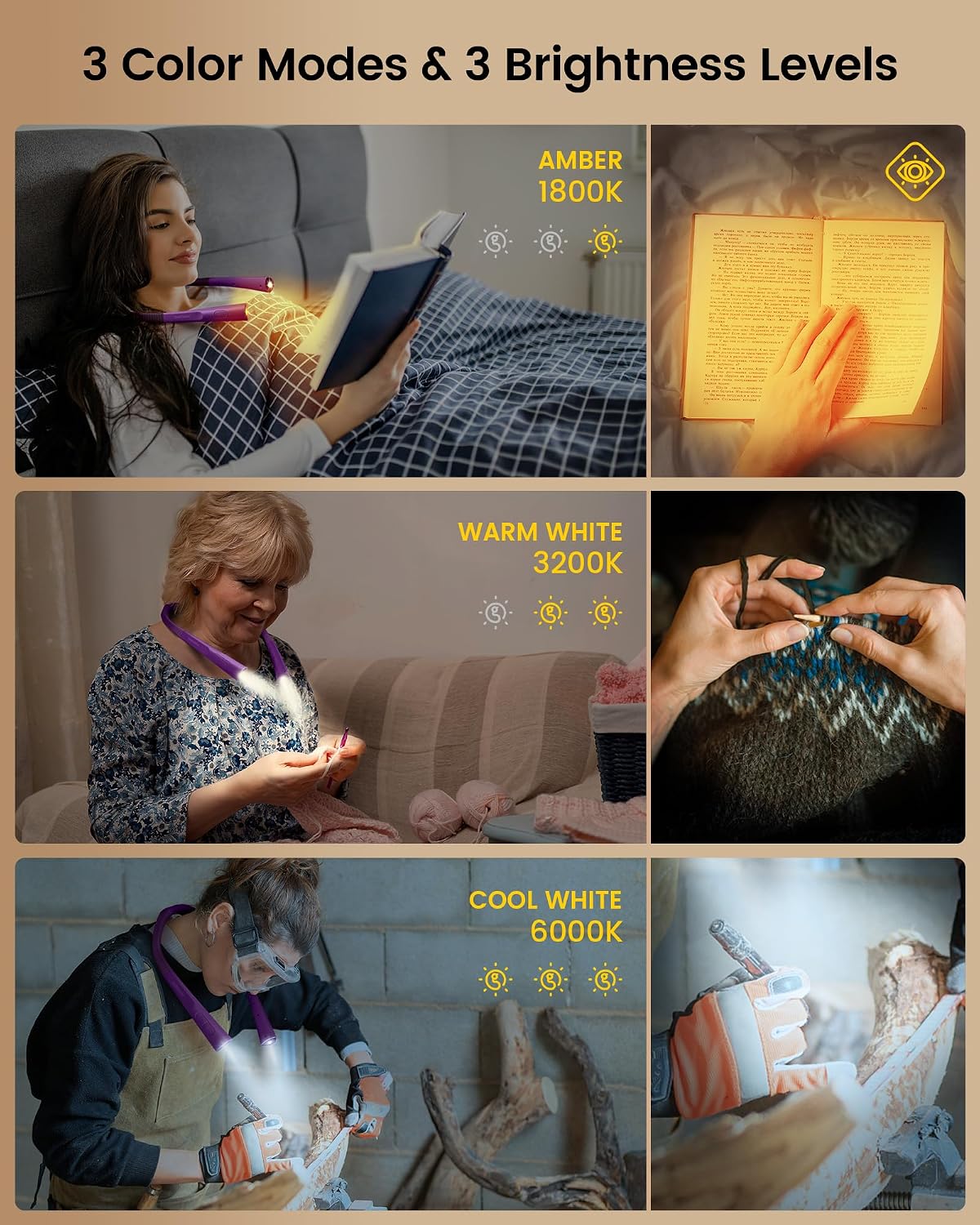 Glocusent Upgraded LED Neck Reading Light, Book Light for Reading in Bed