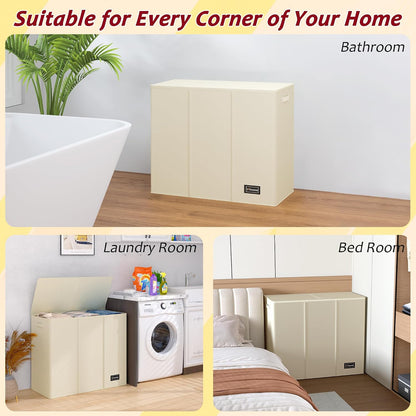 195L Laundry Hamper 3 Section,Large Laundry Hamper with Lid,Dirty Clothes Hamper with 3 Inner Bags,Collapsible Laundry Basket Organizer for Laundry Room,Bedroom,Laundry Sorter Hamper 3 Compartment