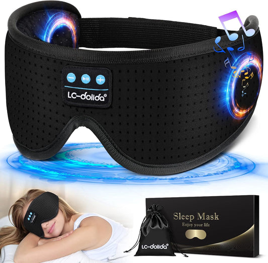 LC-dolida Sleep Headphones, White Noise Bluetooth Sleep Mask 3D Breathable Wireless Eye Mask for Timing, Sleep Mask with Bluetooth Headphones for Side Sleepers Travel Yoga, Cool Gadgets for Women Men