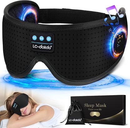 LC-dolida Sleep Headphones, White Noise Bluetooth Sleep Mask 3D Breathable Wireless Eye Mask for Timing, Sleep Mask with Bluetooth Headphones for Side Sleepers Travel Yoga, Cool Gadgets for Women Men