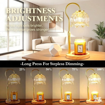 Dreamholder Electric Candle Warmer Lamp with Timer, Dimmable Candle Lamp with Adjustable Height, Wax Melter for Jar Candles Wood Base Floral Home Decor Gifts for Women Mom, Silver Glass