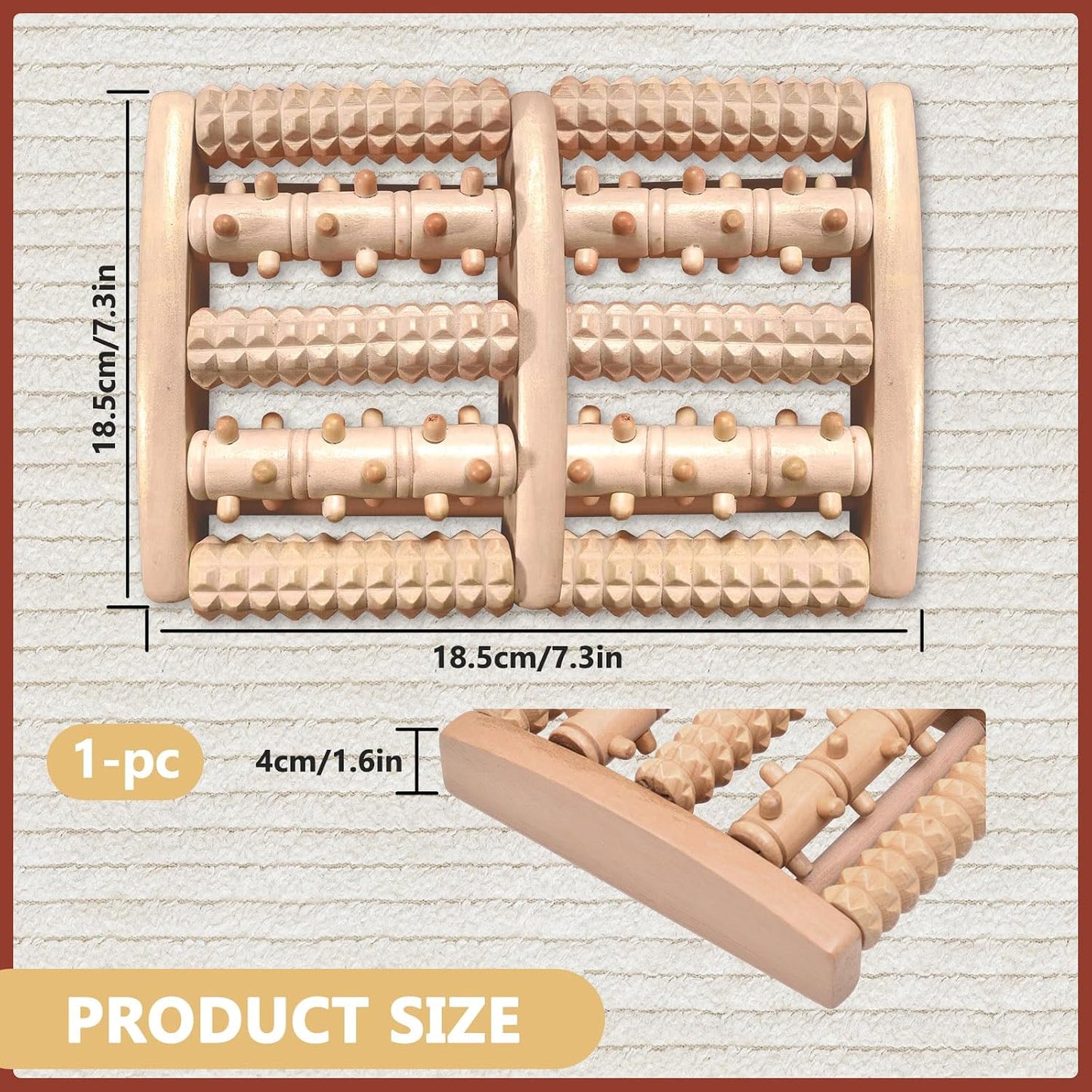 Wooden Foot Massage Roller, Wood Foot Roller for Plantar Fasciitis, Manual Physical Foot Therapy Roller Massage Tools for Feet Pain Relief Muscle Relaxation Men Women Elderly (5 Row Dual Gear)