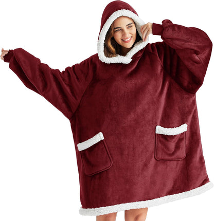 Bedsure Wearable Blanket Sherpa Hoodie Gifts, Sweatshirt, Grey, Standard