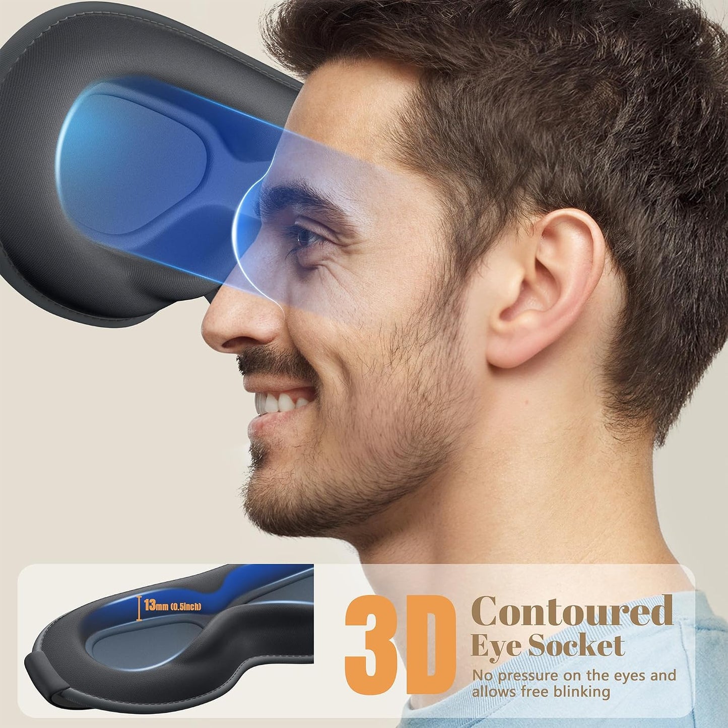 Sleep Mask for Men Women - 100% Blackout Eye Masks for Sleep, Zero Pressure 3D Sleeping Mask, Adjustable Light Blocking Eye Cover Blindfold for Travel, Nap, Night Work, Office - Black