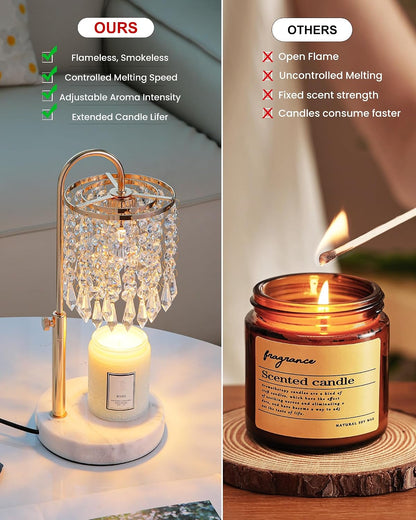 Candle Warmer Lamp with Timer Dimmer and 3 Bulbs, Candle Lamp Warmer with Marble Base for Adjustable Height, Crystal Candle Lamp for Jar Candles, House Warming Gifts Home Room Decor, Silver