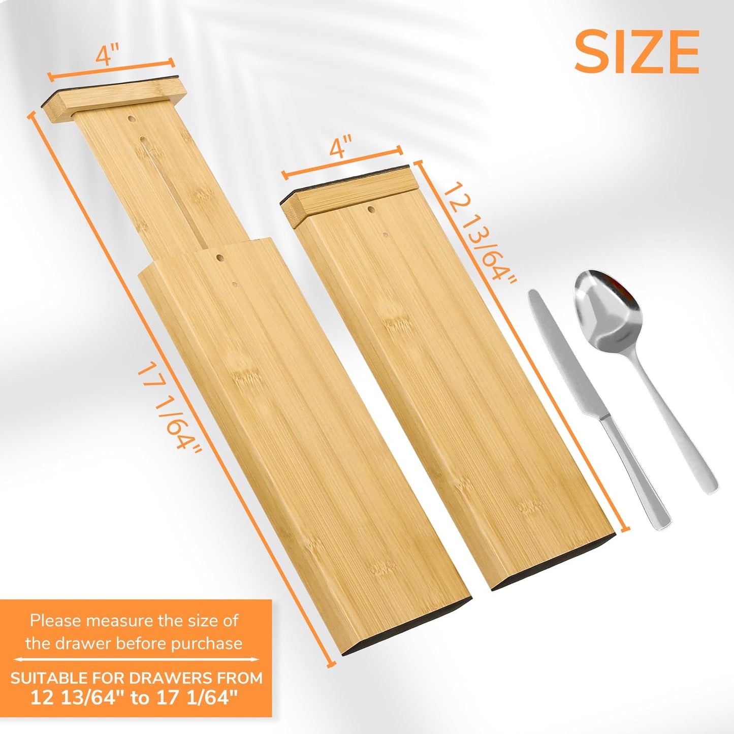 BAMEOS Bamboo Expandable Drawer Dividers – Fits 16.6"–22" Drawers, 2" High, Set of 4 | Spring-Loaded Bamboo Separator for Kitchen Island, Bathroom Vanity & Dresser Drawers