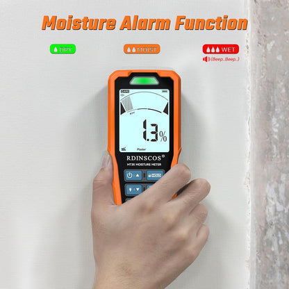Pinless Moisture Meter for Wall,Floor – Digital Moisture Tester | With 3-Color LCD Display, Audible Alarm & HOLD Function, Ideal for Home Inspections