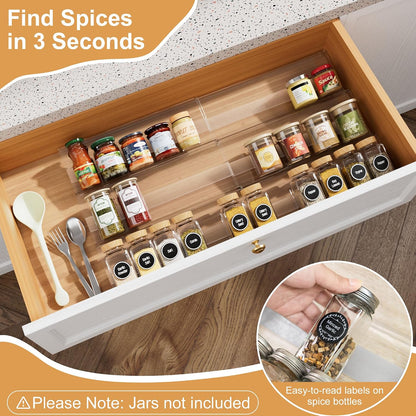 8-Pack Spice Drawer Organizer, Expandable Acrylic Seasoning Rack (13" to 26") with Anti-Slip Mat, Kitchen Spice Rack Holds up to 56 Jars (Jars Not Included)
