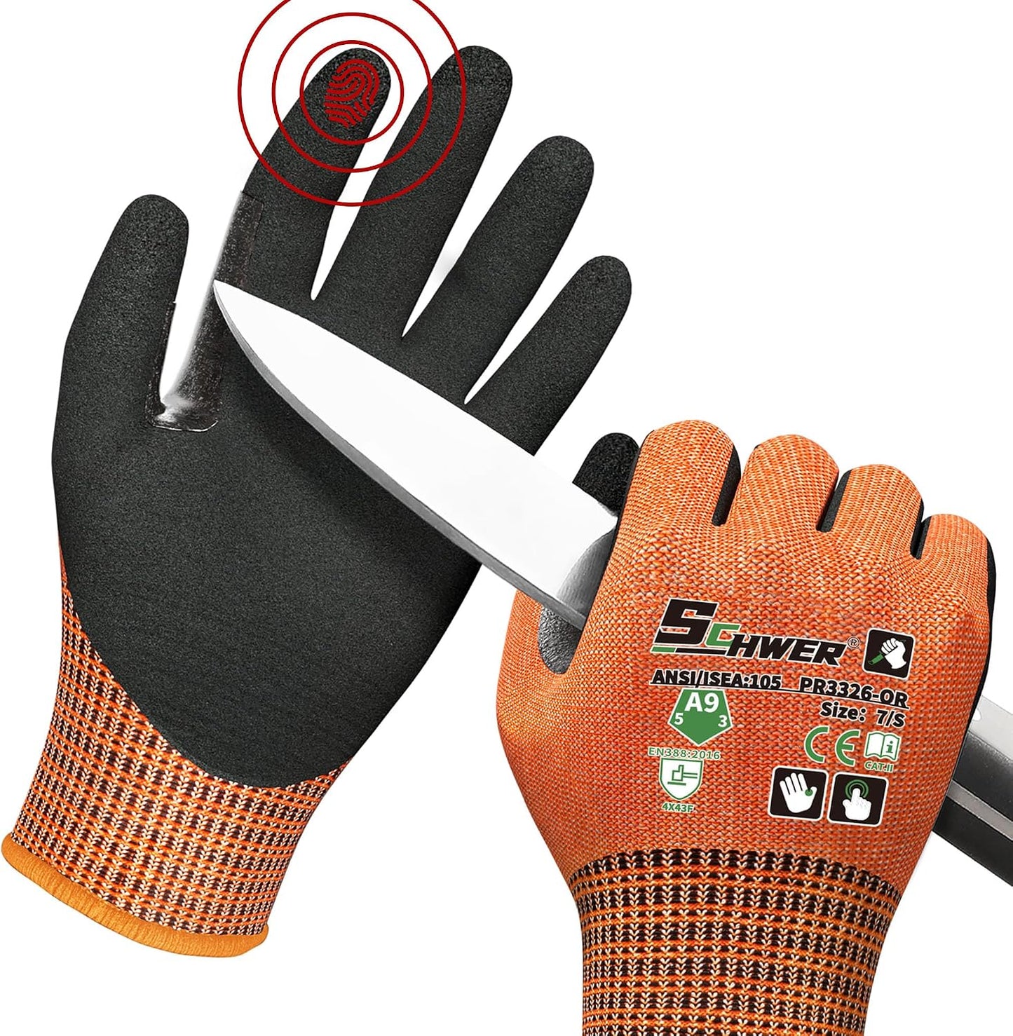 Schwer ProGuard High Level Cut Resistant Work Gloves for Extreme Protection, ANSI A9 Cut Gloves with Reinforced Thumb, Non Slip, Breathable, Durable, Touch-screen, Black 1 Pair（L 3326