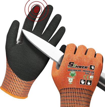 Schwer ProGuard High Level Cut Resistant Work Gloves for Extreme Protection, ANSI A9 Cut Gloves with Reinforced Thumb, Non Slip, Breathable, Durable, Touch-screen, Black 1 Pair（L 3326