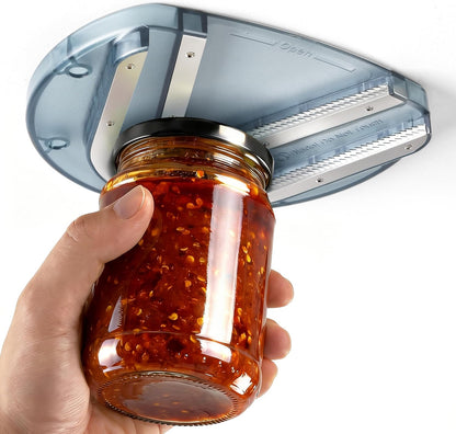 Mount-on Cabinet Jar Opener for Weak Hands,Seniors with Arthritis,Double U Shaped Grooves Grip Bottle Opener for Any Size Lid,304 Stainless Steel One-Handed Can Opener Tool for Home Assistance,Blue