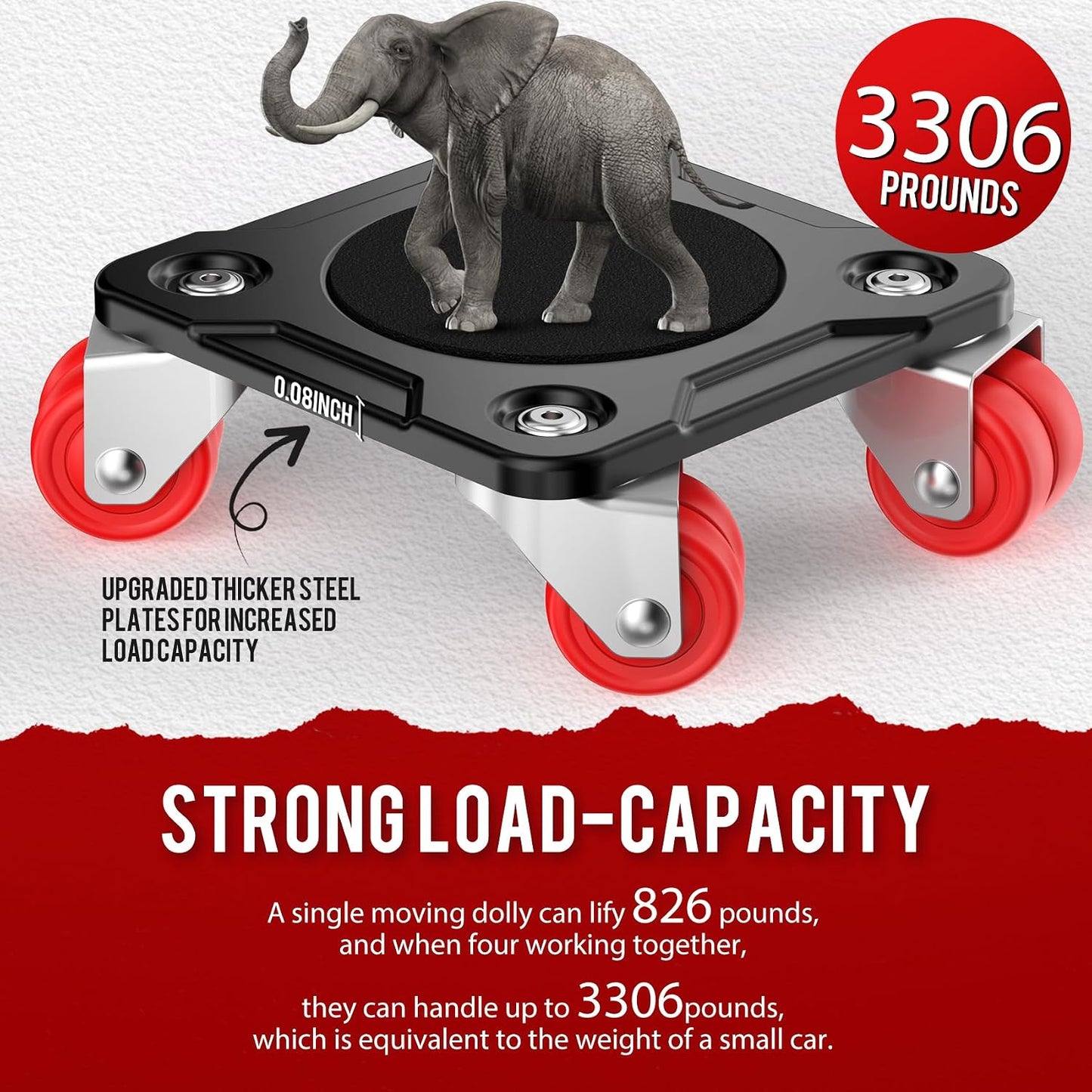 Heavy Duty Furniture Movers with 8 Wheels | Dual-Wheel Design Carbon Steel Panel Furniture Dolly Set with Lifter,360°Rotating Casters for Easy Moving,Max Load 3306 LBS