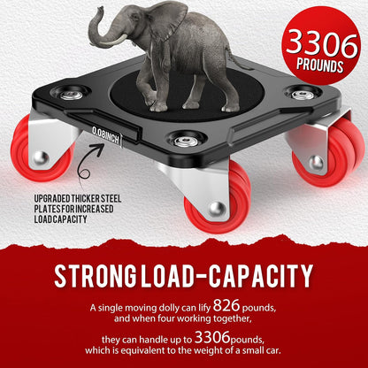 Heavy Duty Furniture Movers with 8 Wheels | Dual-Wheel Design Carbon Steel Panel Furniture Dolly Set with Lifter,360°Rotating Casters for Easy Moving,Max Load 3306 LBS