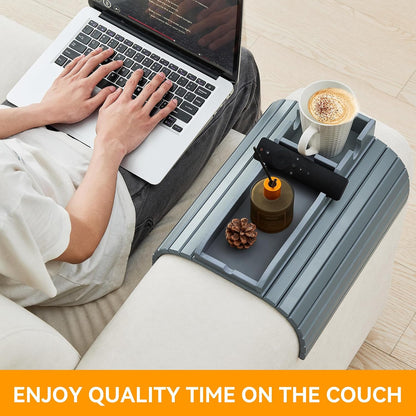 GEHE Bamboo Couch Cup Holder, Anti-Spill Sofa Arm Tray, Natural and Easy to Clean Couch Arm Cup Holder Armrest Tray Perfect for Cups, Beers, Snacks, Remote Control, Drinks
