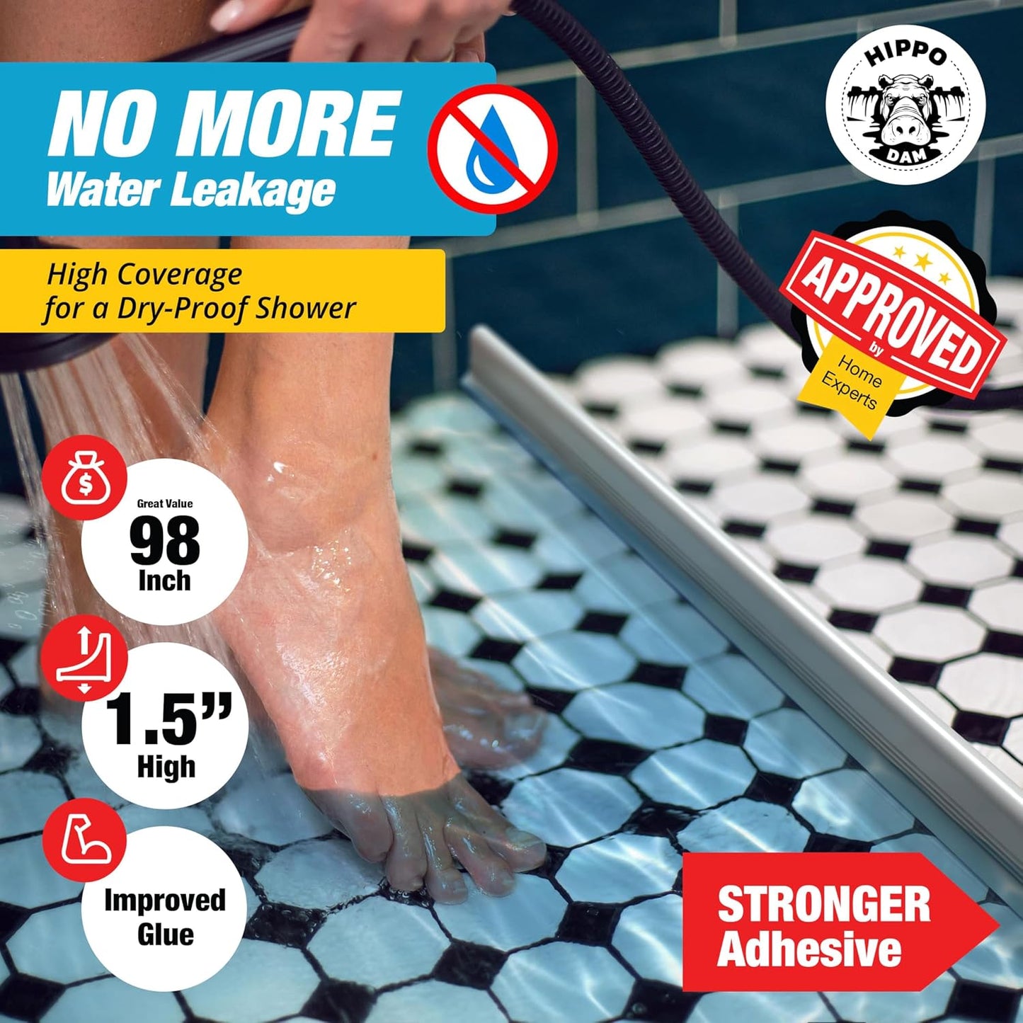67" White Shower Threshold Water Dam Barrier, 1.5" Tall Water Stopper Strip | Flexible 1.5-inch-tall door seal helps contain splashes, block leaks and keep bathroom floors dry around walk-in showers